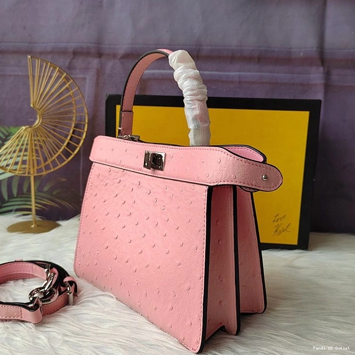 Vintage HOT In Leather Peekaboo Ostrich Fendi Pink Petite ISeeU Bag 0714